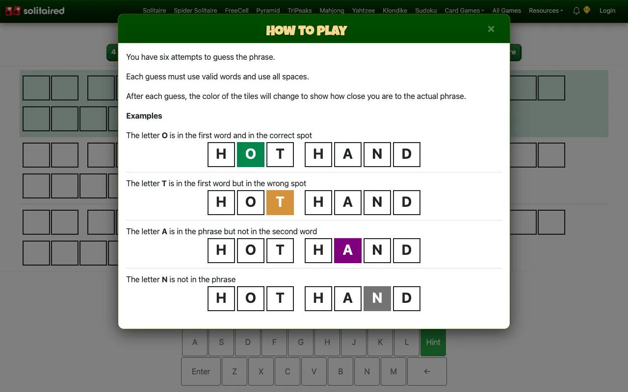 Screenshot of Phrazle — a game like Wordle
