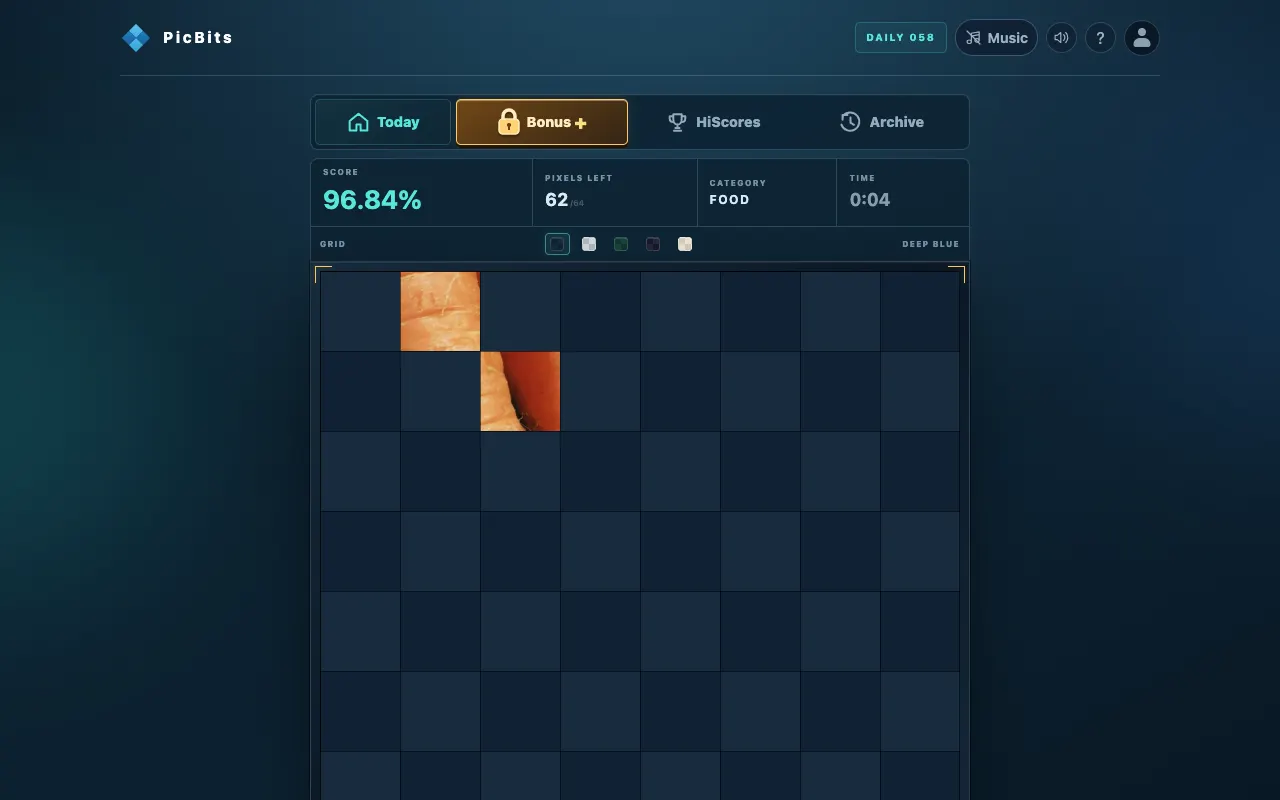 Screenshot of PicBits — a game like Wordle