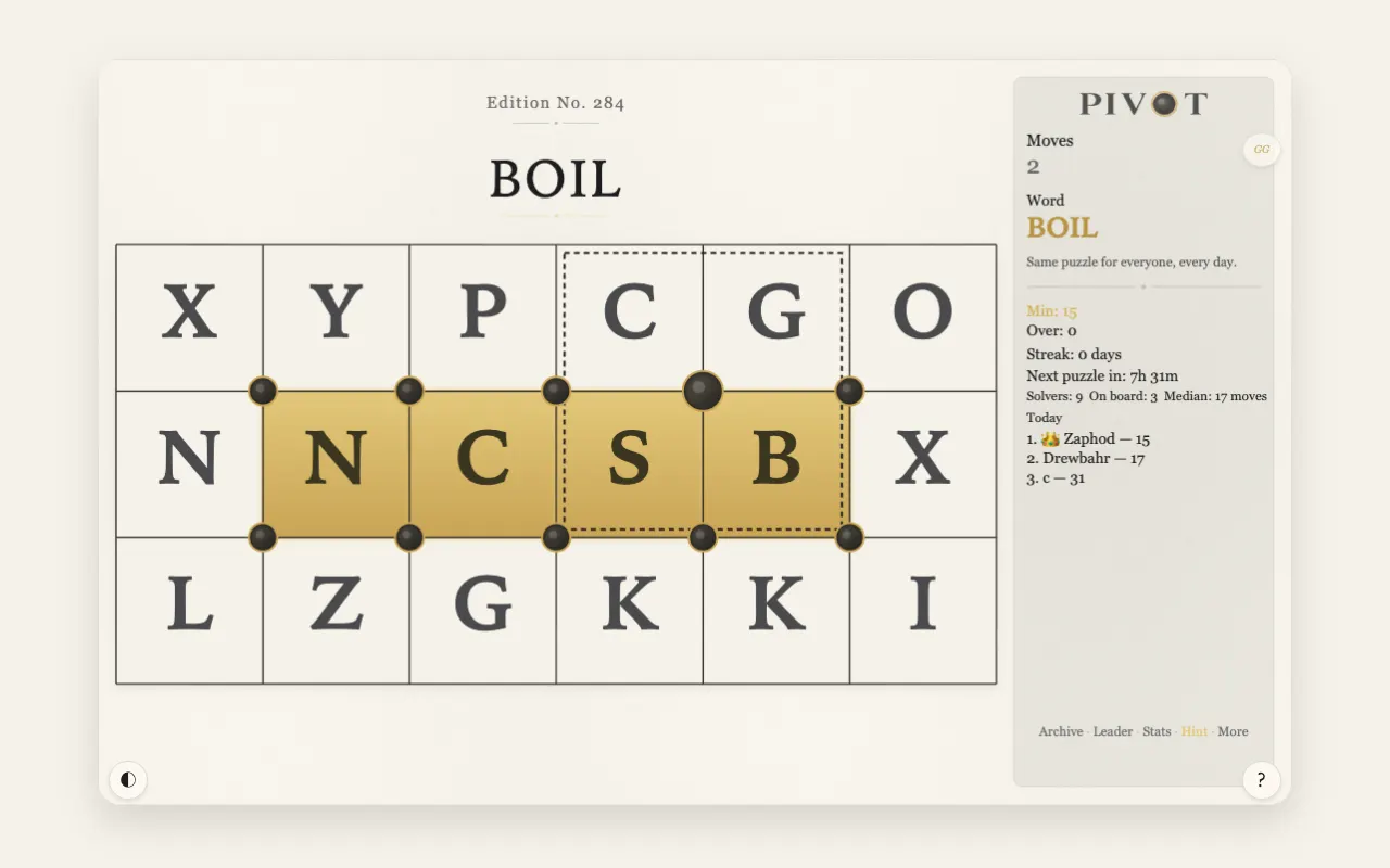 Screenshot of PIVOT — a game like Wordle