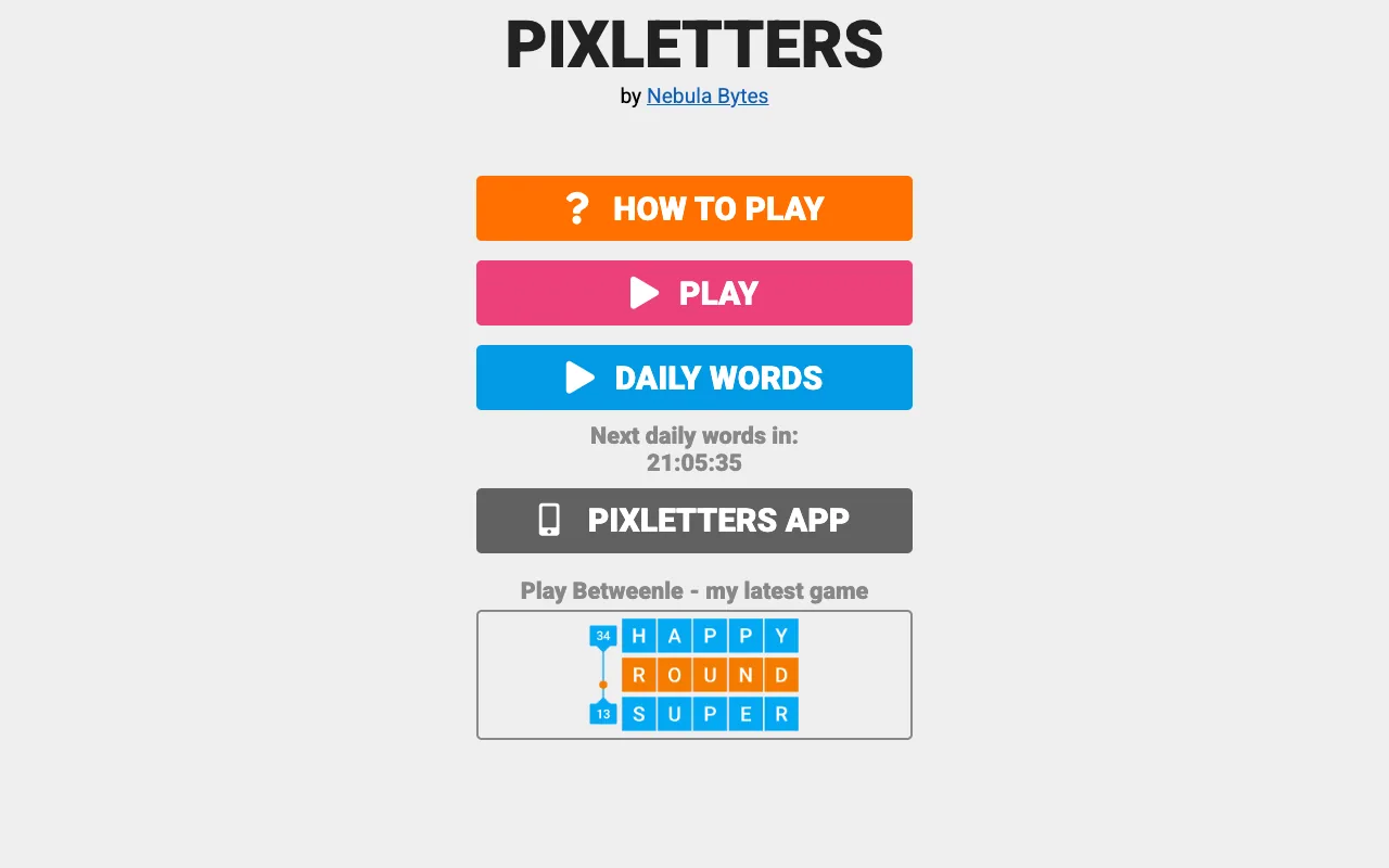 Screenshot of Pixletters — a game like Wordle