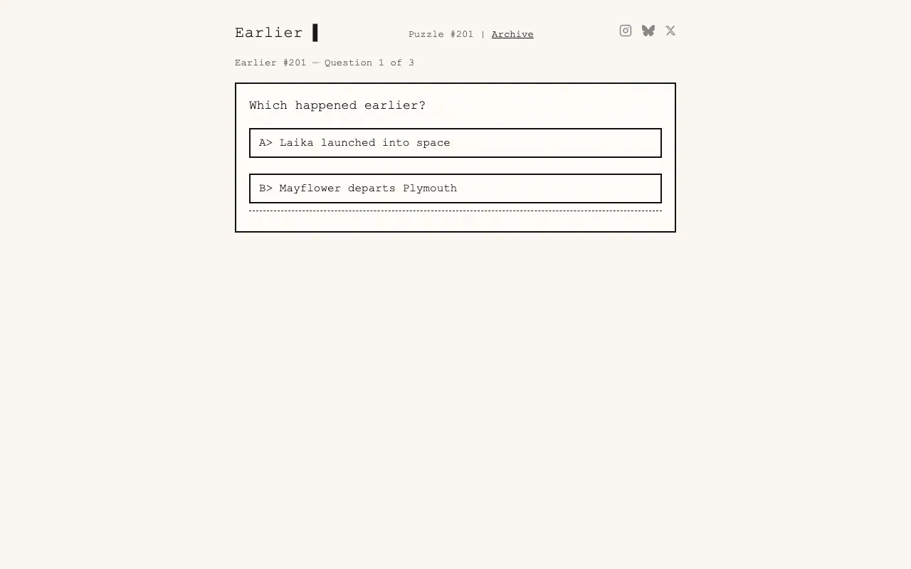 Screenshot of Earlier — a game like Wordle