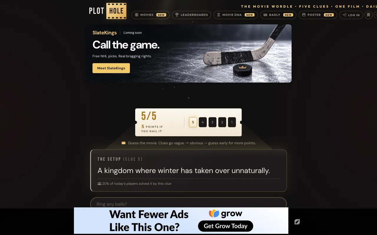 Screenshot of Plot-Hole — a game like Wordle
