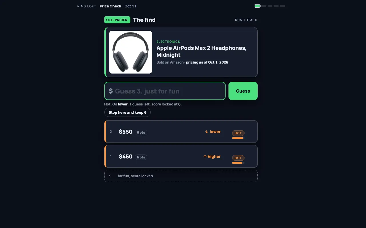 Screenshot of Price Check — a game like Wordle