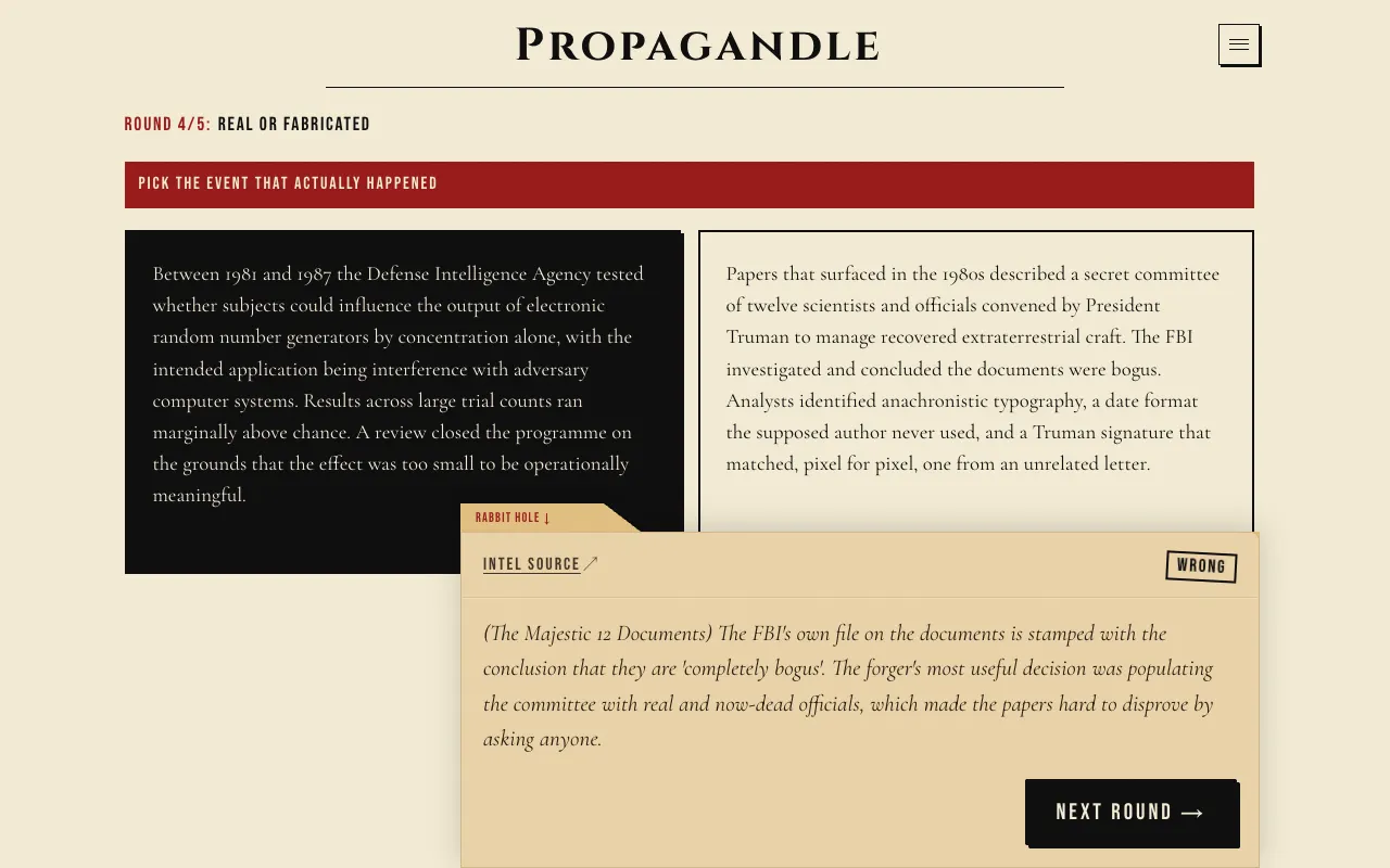 Screenshot of Propagandle — a game like Wordle