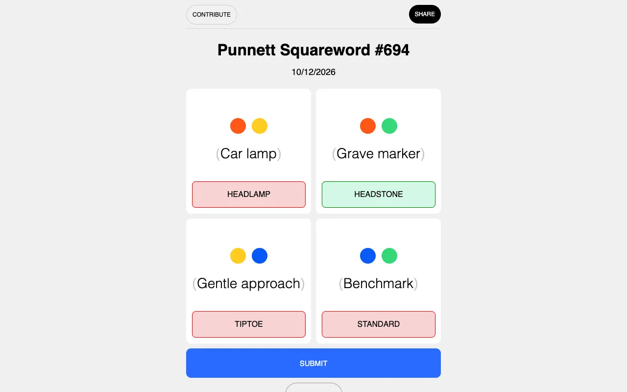 Screenshot of Punnett Squareword — a game like Wordle