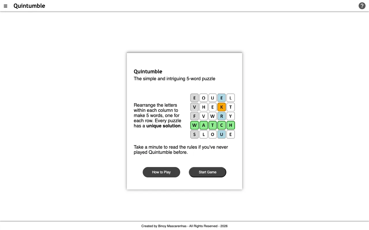Screenshot of Quintumble — a game like Wordle
