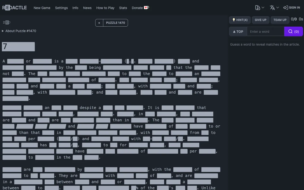 Screenshot of Redactle — a game like Wordle