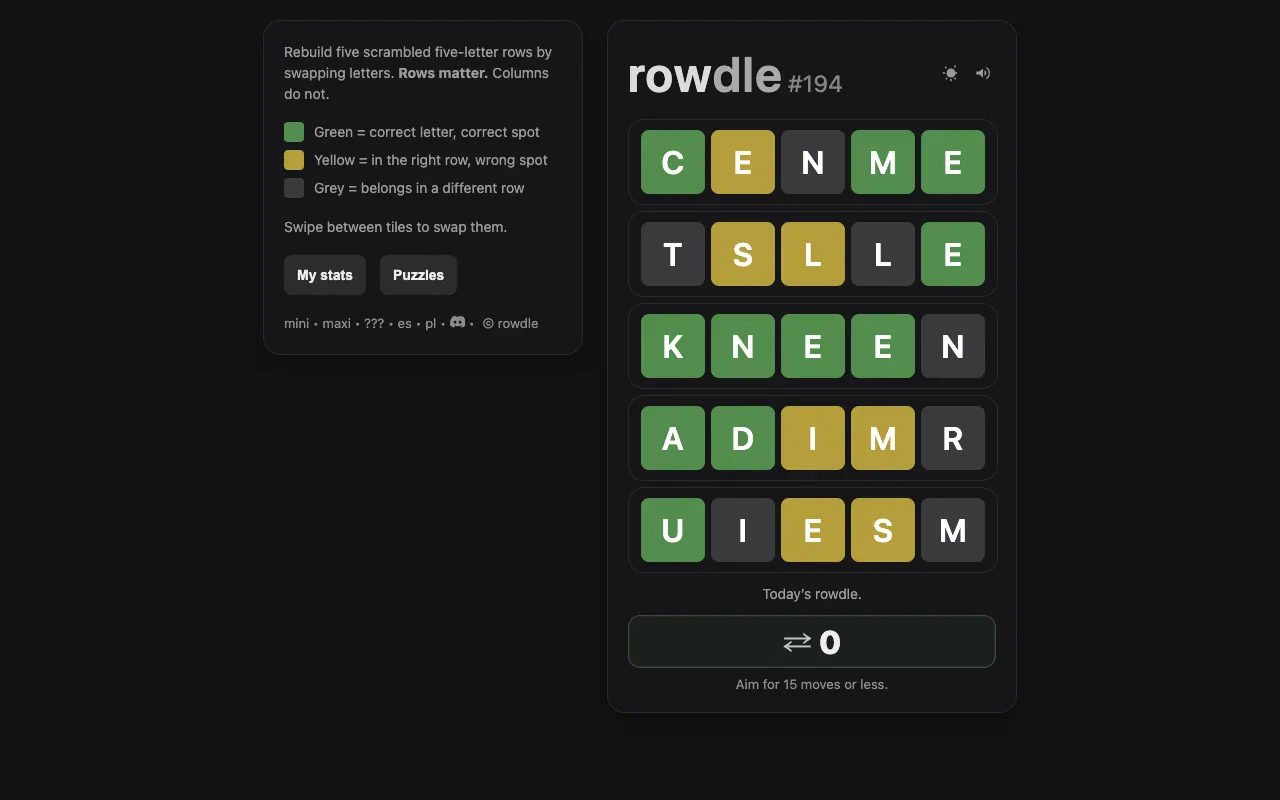 Screenshot of Rowdle — a game like Wordle