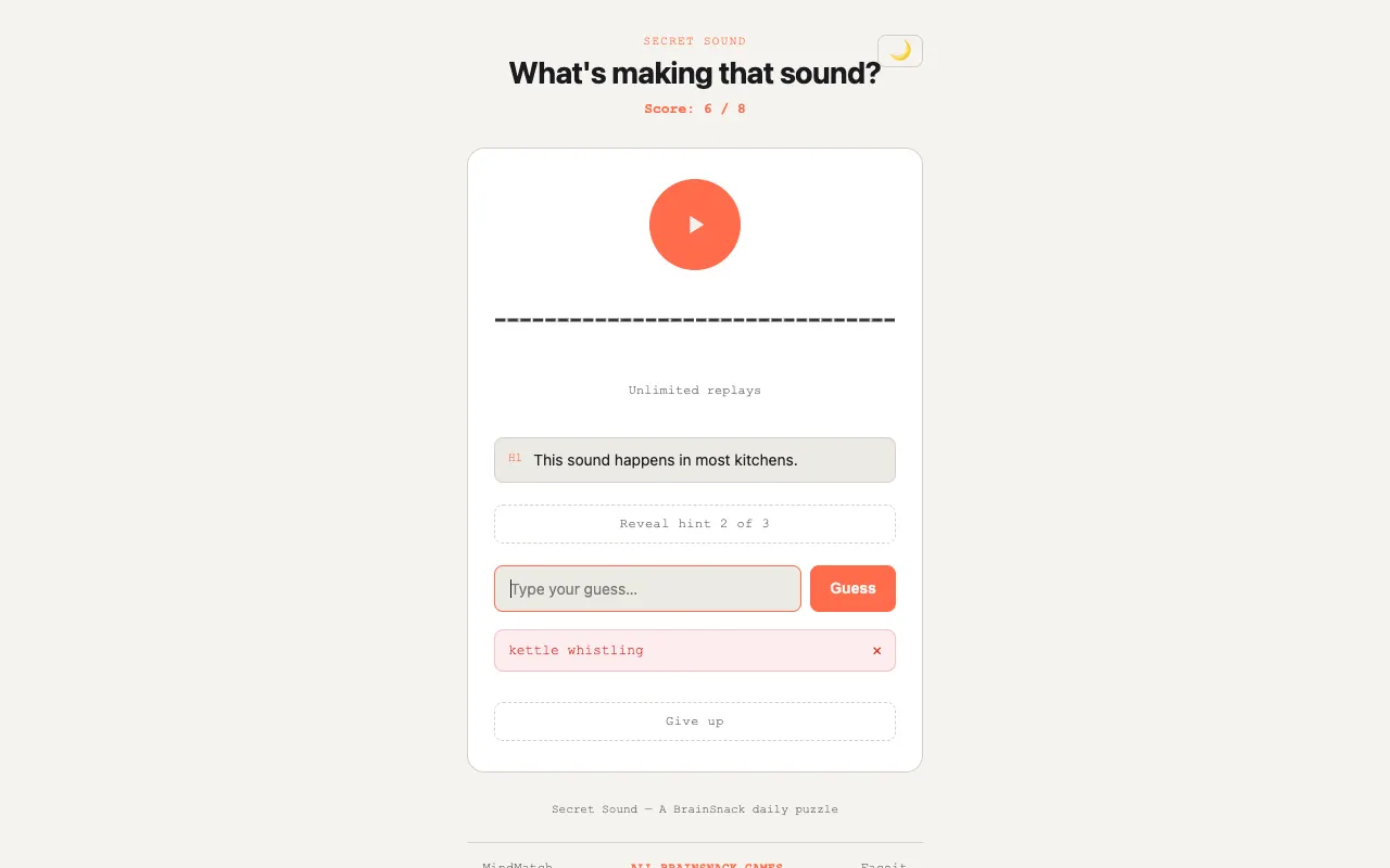 Screenshot of Secret sound — a game like Wordle