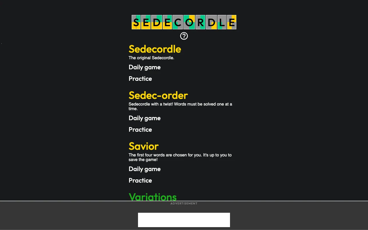 Screenshot of Sedecordle — a game like Wordle