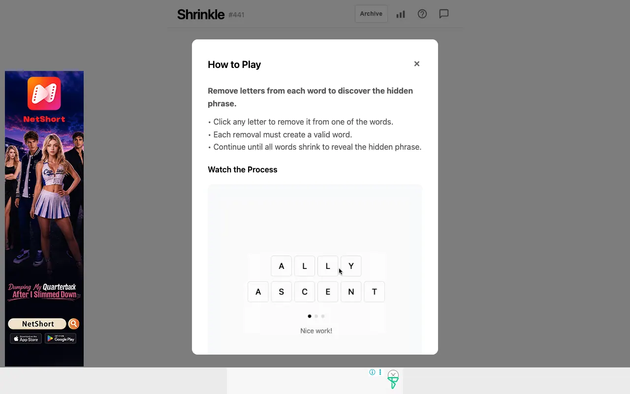 Screenshot of Shrinkle — a game like Wordle