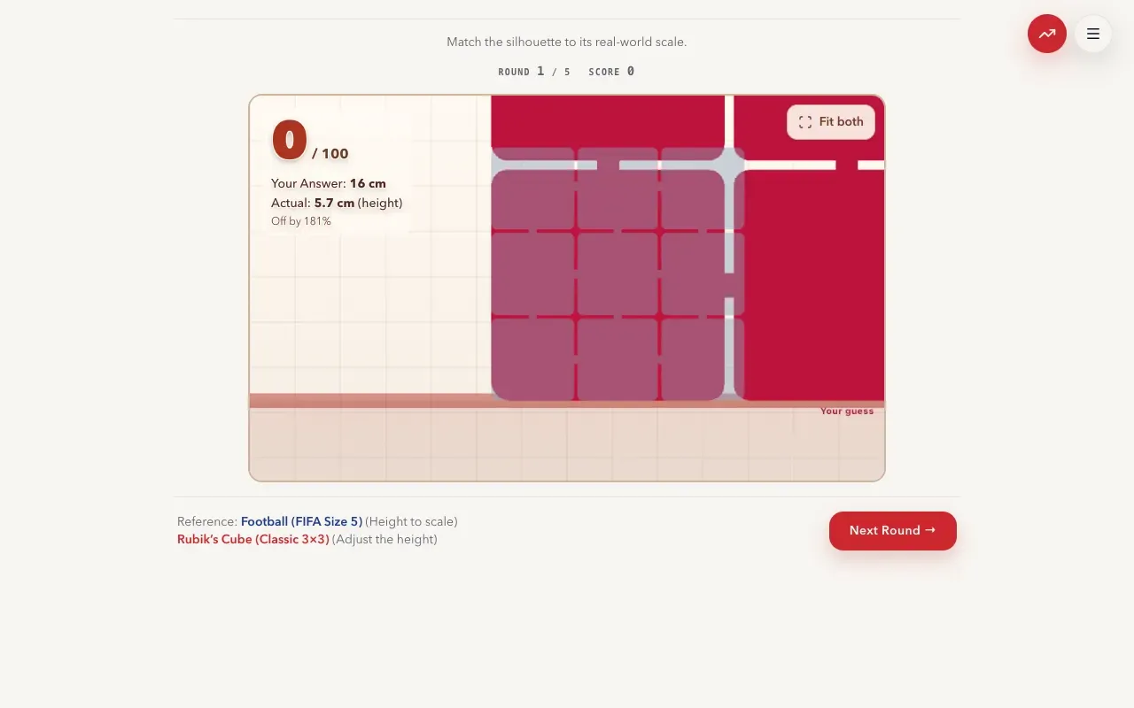 Screenshot of Size It Up — a game like Wordle