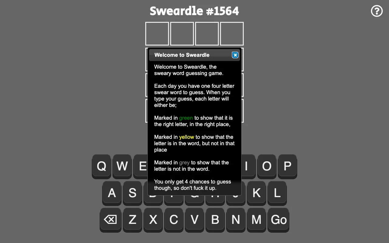 Screenshot of Sweardle — a game like Wordle