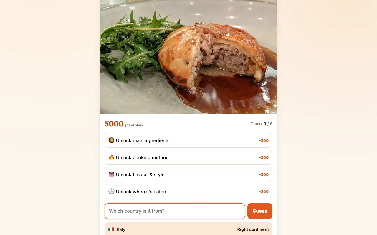 Screenshot of Tastedle — a game like Wordle