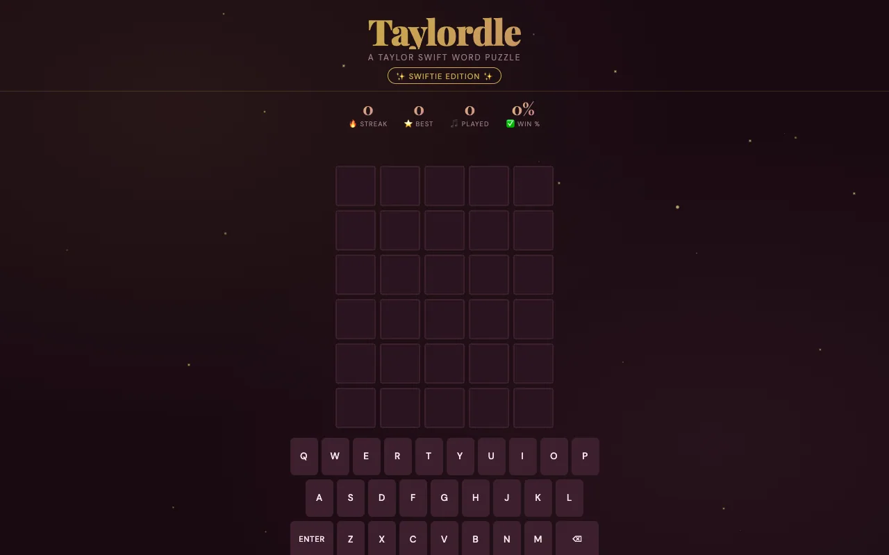 Screenshot of Taylordle — a game like Wordle