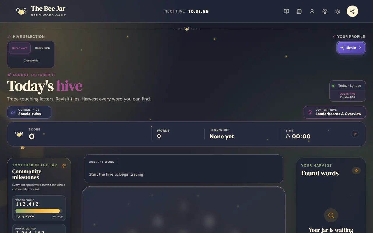 Screenshot of The Bee Jar — a game like Wordle