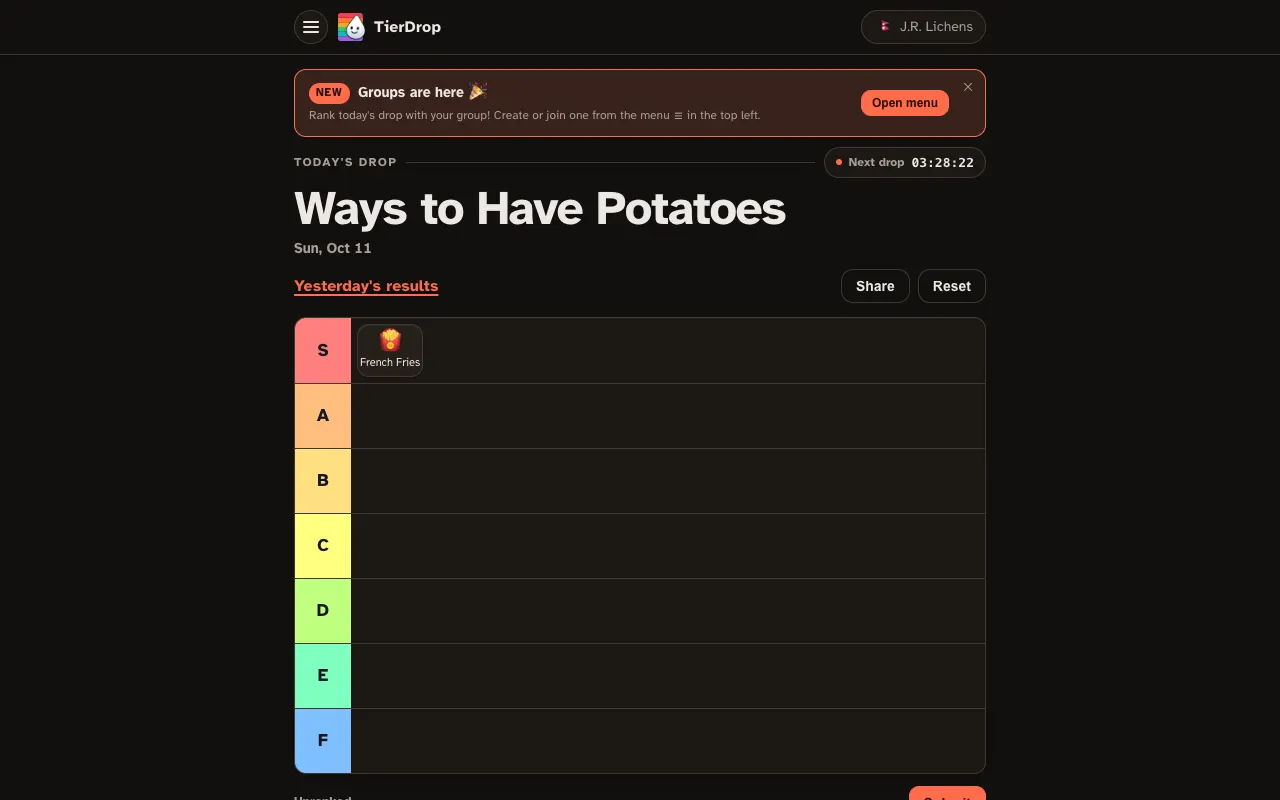 Screenshot of TierDrop — a game like Wordle