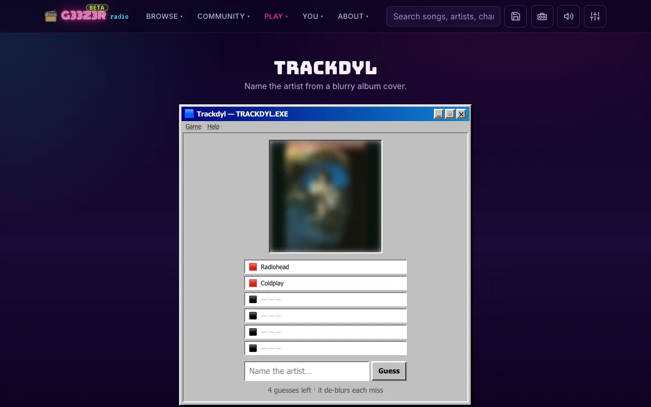 Screenshot of Trackdyl — a game like Wordle
