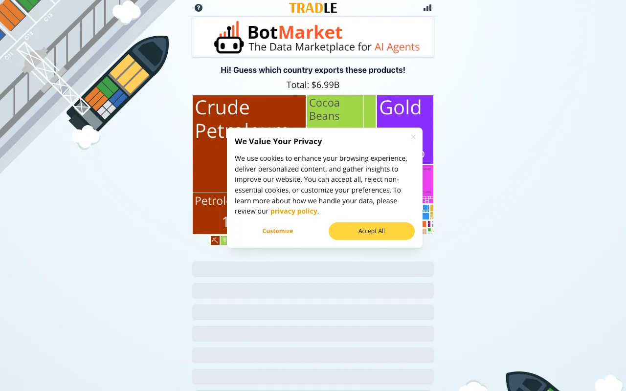 Screenshot of Tradle — a game like Wordle