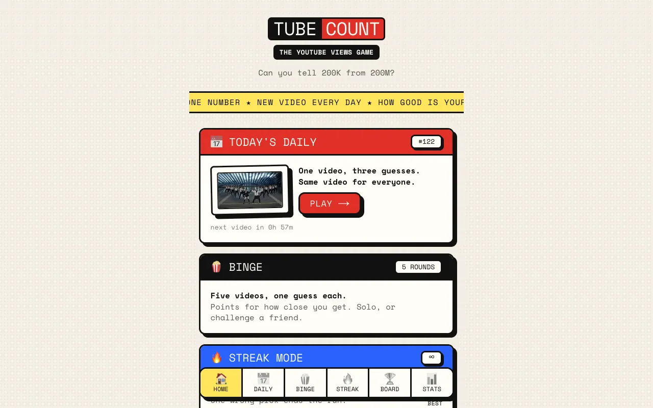 Screenshot of TubeCount — a game like Wordle
