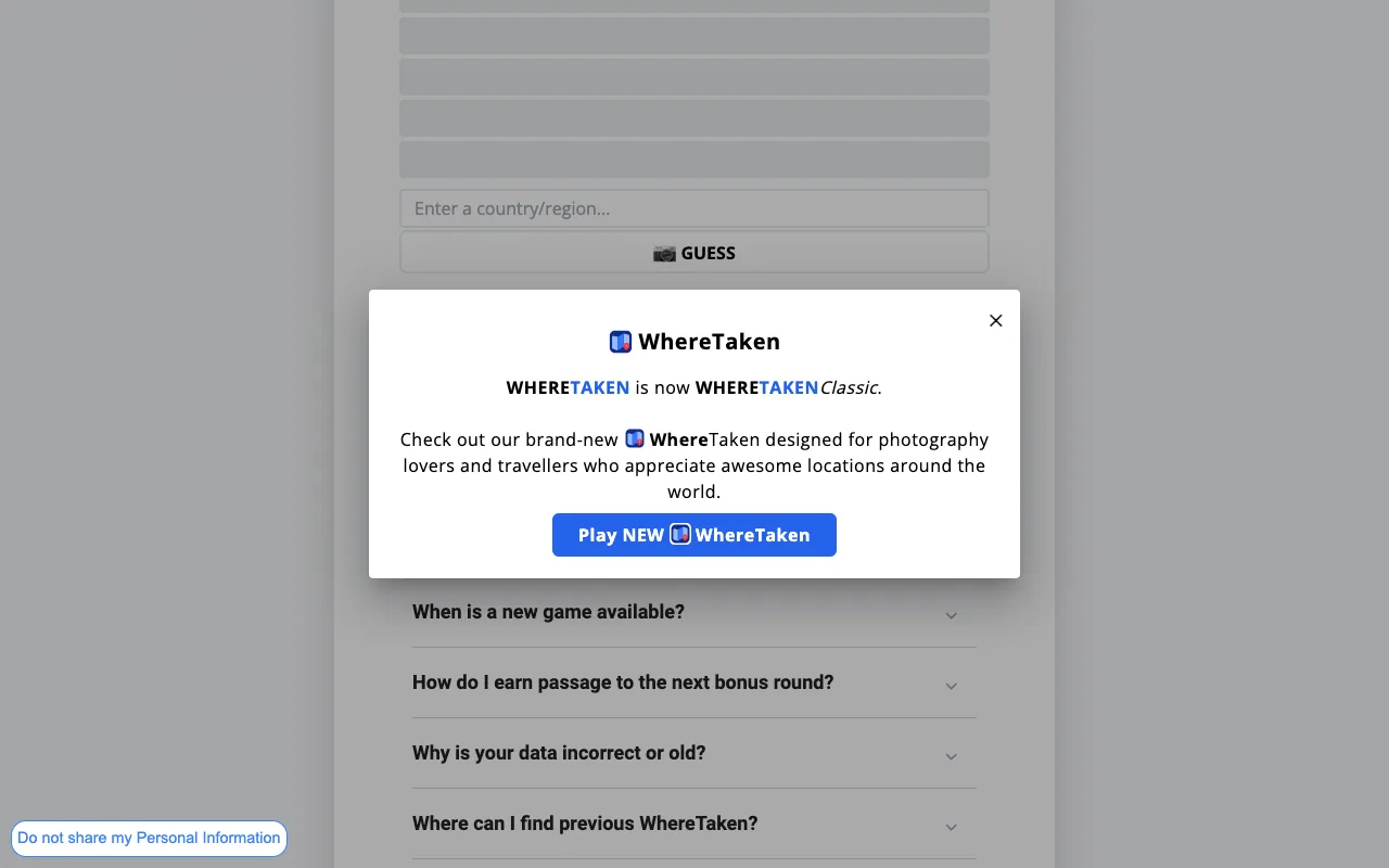 Screenshot of WhereTaken — a game like Wordle
