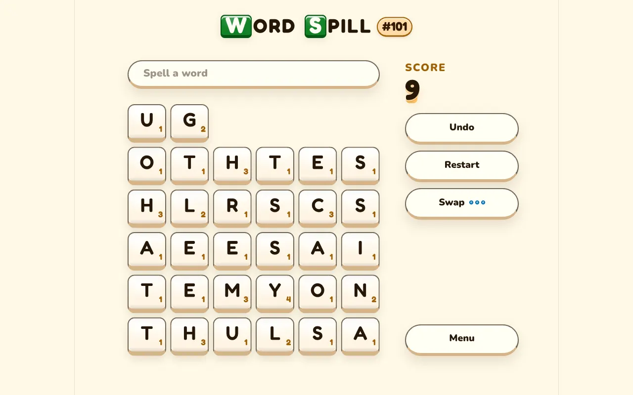 Screenshot of Word Spill — a game like Wordle