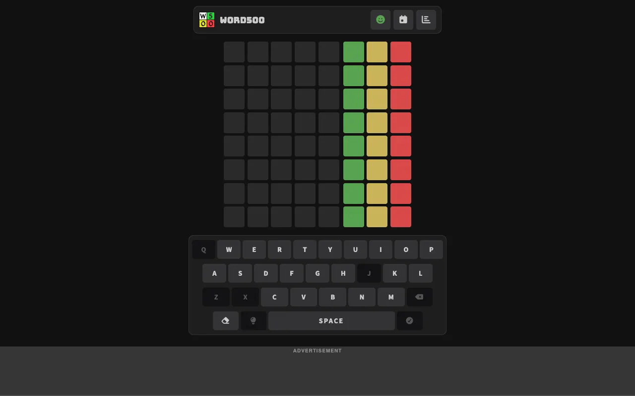 Screenshot of Word500 — a game like Wordle