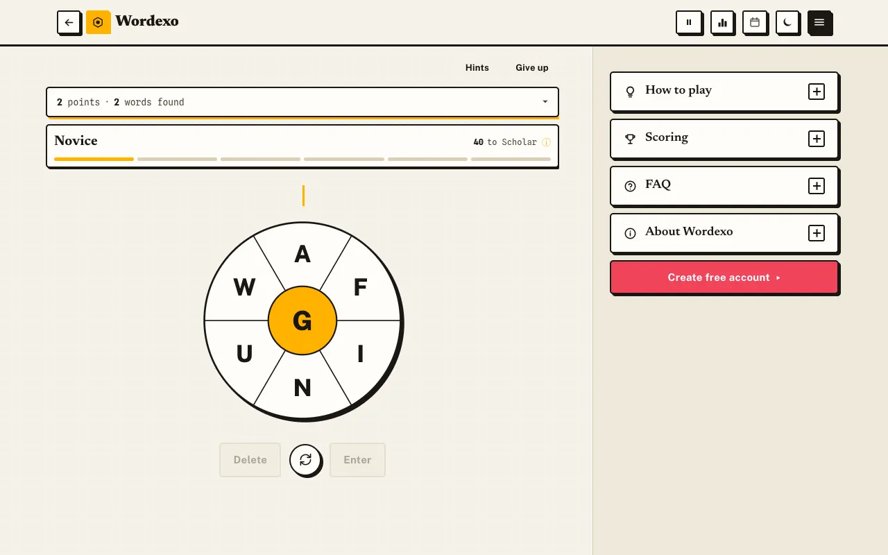 Screenshot of Wordexo — a game like Wordle