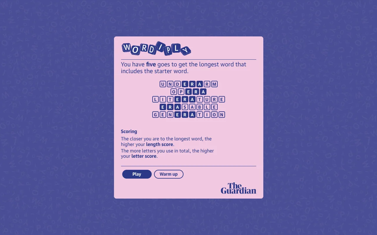 Screenshot of Wordiply — a game like Wordle