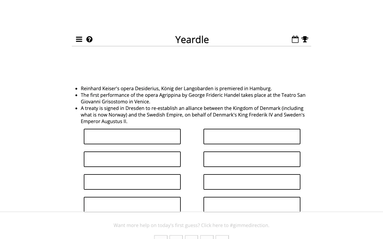 Screenshot of Yeardle — a game like Wordle
