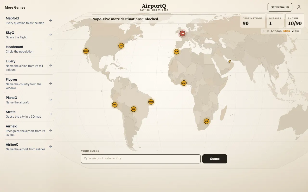 Screenshot of AirportQ — a game like Wordle