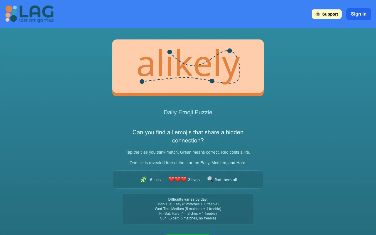 Screenshot of alikely — a game like Wordle