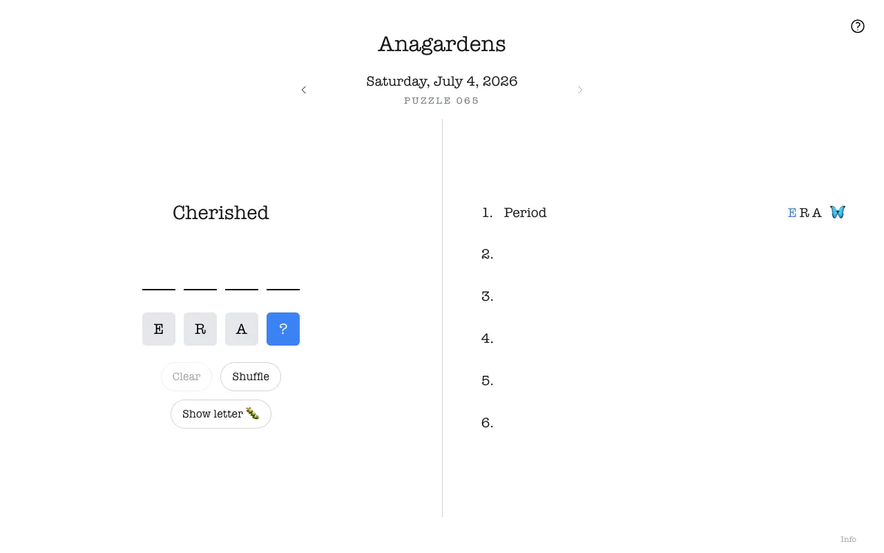 Screenshot of Anagardens — a game like Wordle