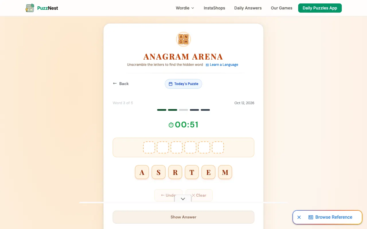 Screenshot of Anagram Arena — a game like Wordle