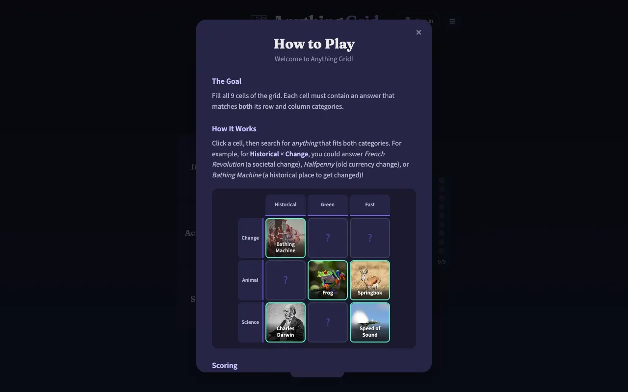 Screenshot of Anything Grid — a game like Wordle