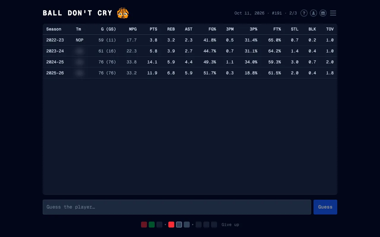 Screenshot of Ball Don't Cry — a game like Wordle