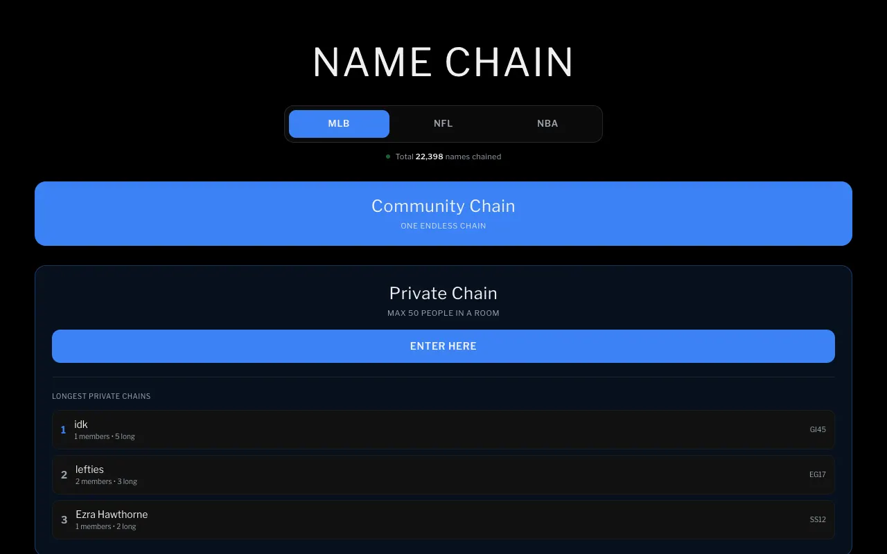 Screenshot of MLB Name Chain — a game like Wordle
