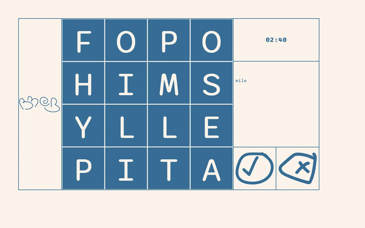 Screenshot of Beat Me at Boggle — a game like Wordle