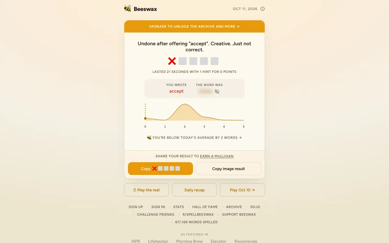 Screenshot of Beeswax — a game like Wordle