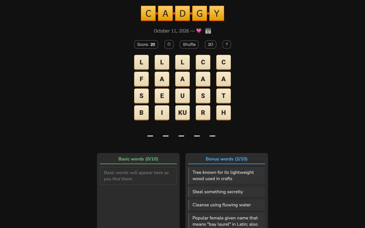 Screenshot of Cadgy — a game like Wordle