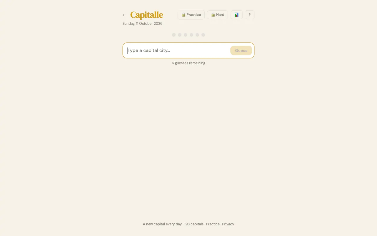 Screenshot of Capitalle — a game like Wordle