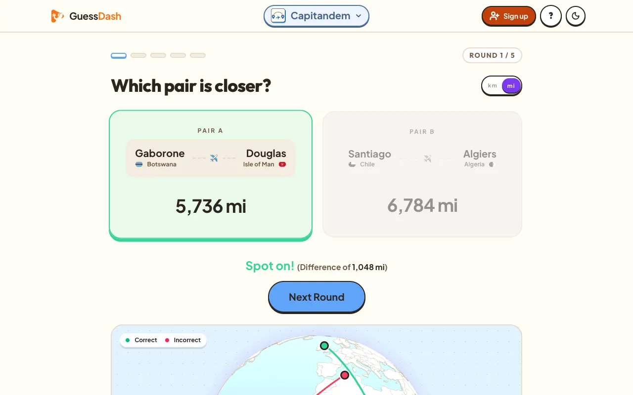 Screenshot of Capitandem — a game like Wordle