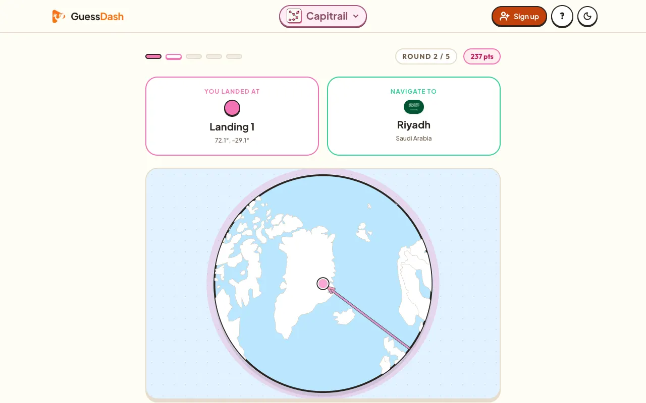Screenshot of Capitrail — a game like Wordle