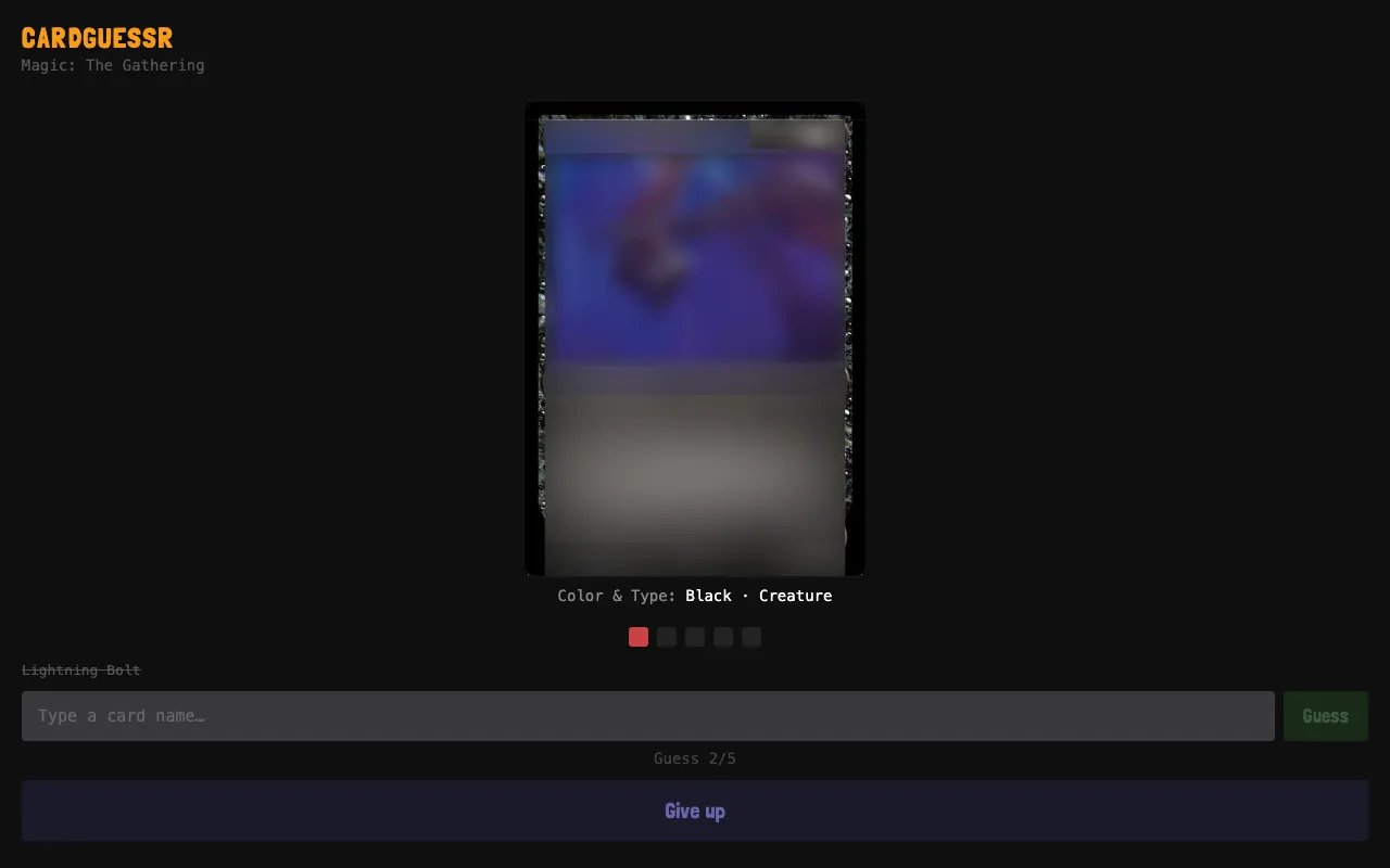 Screenshot of CardGuessr — a game like Wordle