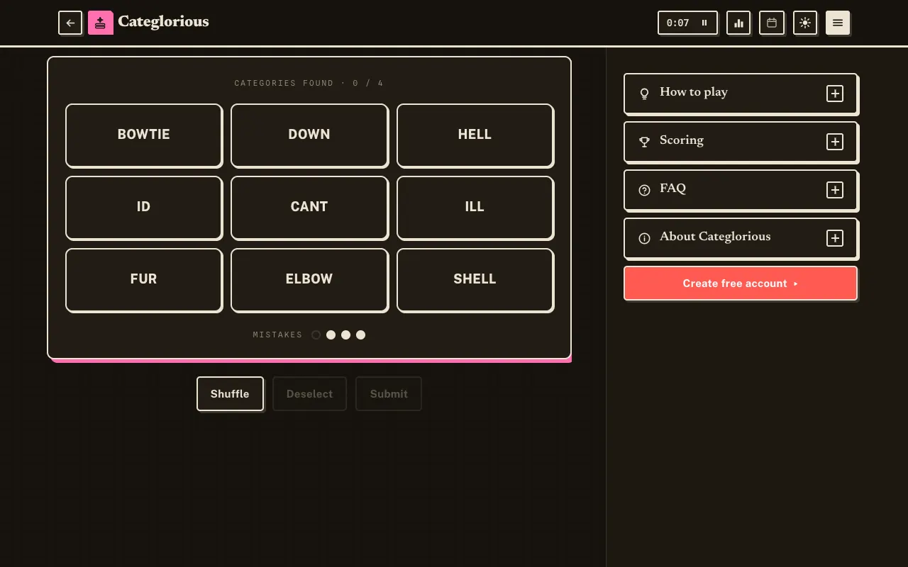 Screenshot of Categlorious — a game like Wordle