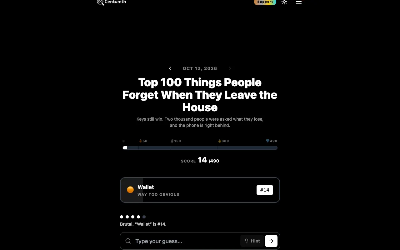 Screenshot of Centumth — a game like Wordle