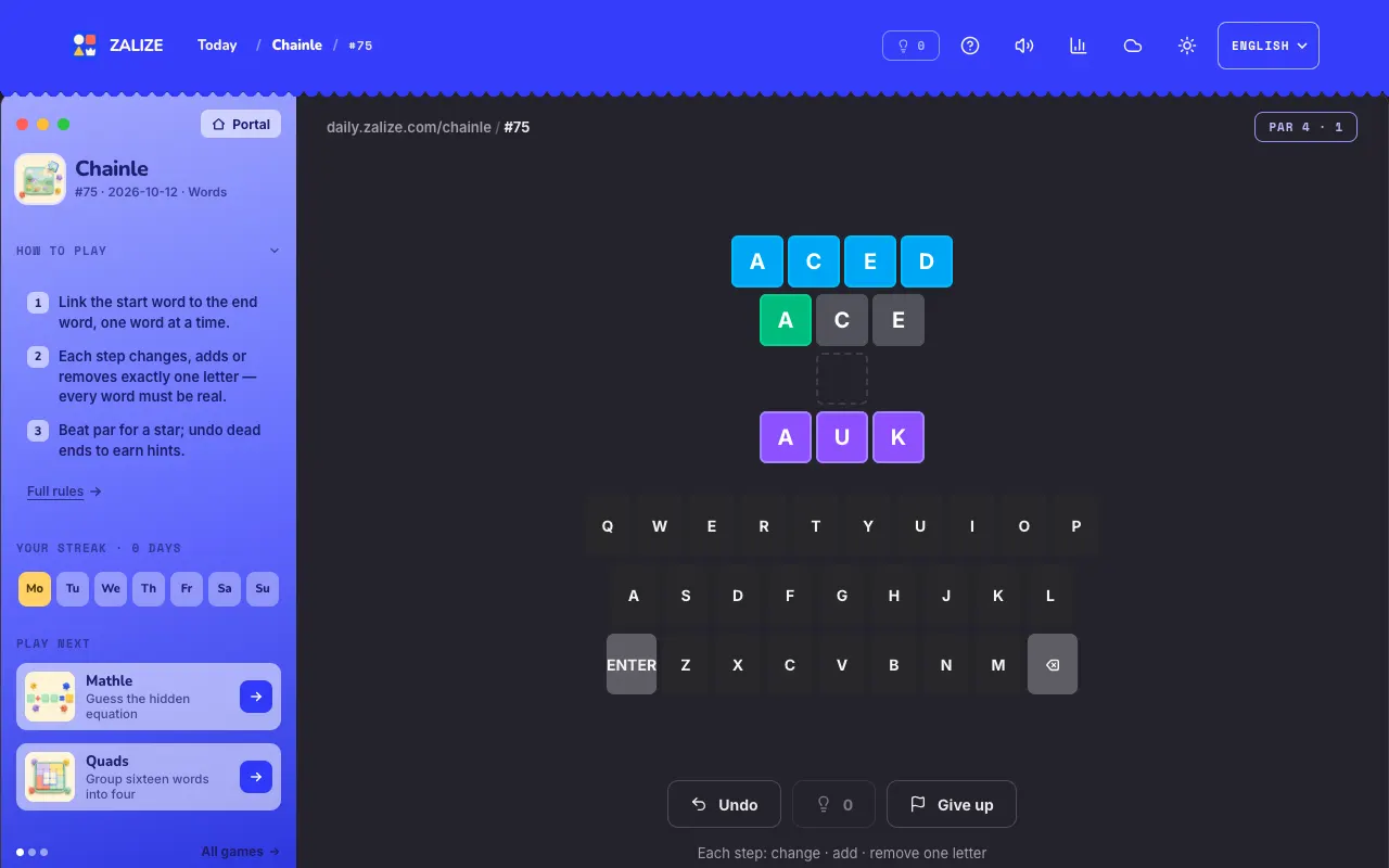 Screenshot of Chainle — a game like Wordle