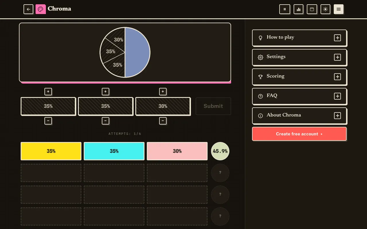 Screenshot of Chroma — a game like Wordle