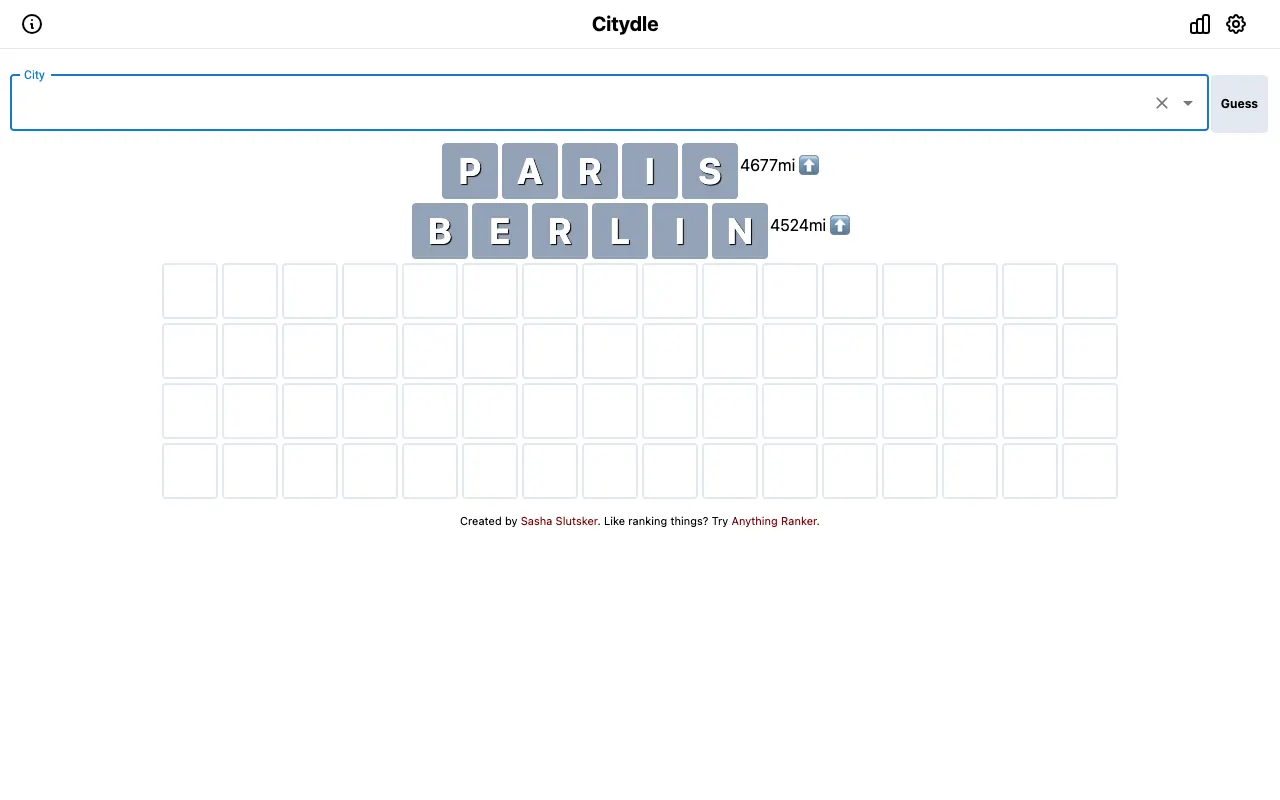 Screenshot of Citydle — a game like Wordle