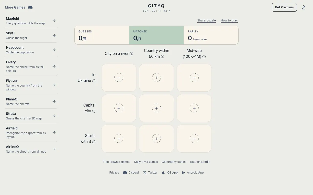 Screenshot of CityQ — a game like Wordle